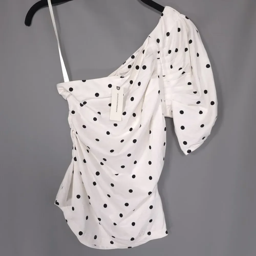 ANTHROPOLOGIE MAEVE Women New XS Bernadette Off Shoulder Top Asymmetric Polka